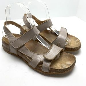HAFLINGER Metallic Beige Neutral Genuine Leather Ankle Strap Shoes Sandals sz 39